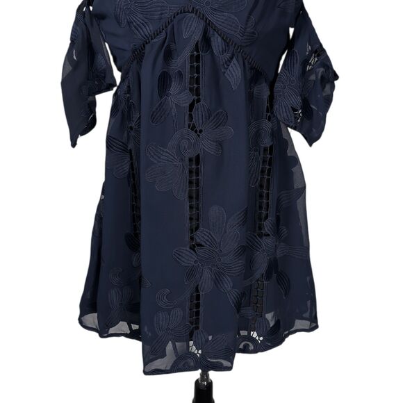 Lovers + Friends Revolve Wishful Dress Navy Blue Floral Embroidered Lace Mini XS - Picture 7 of 8